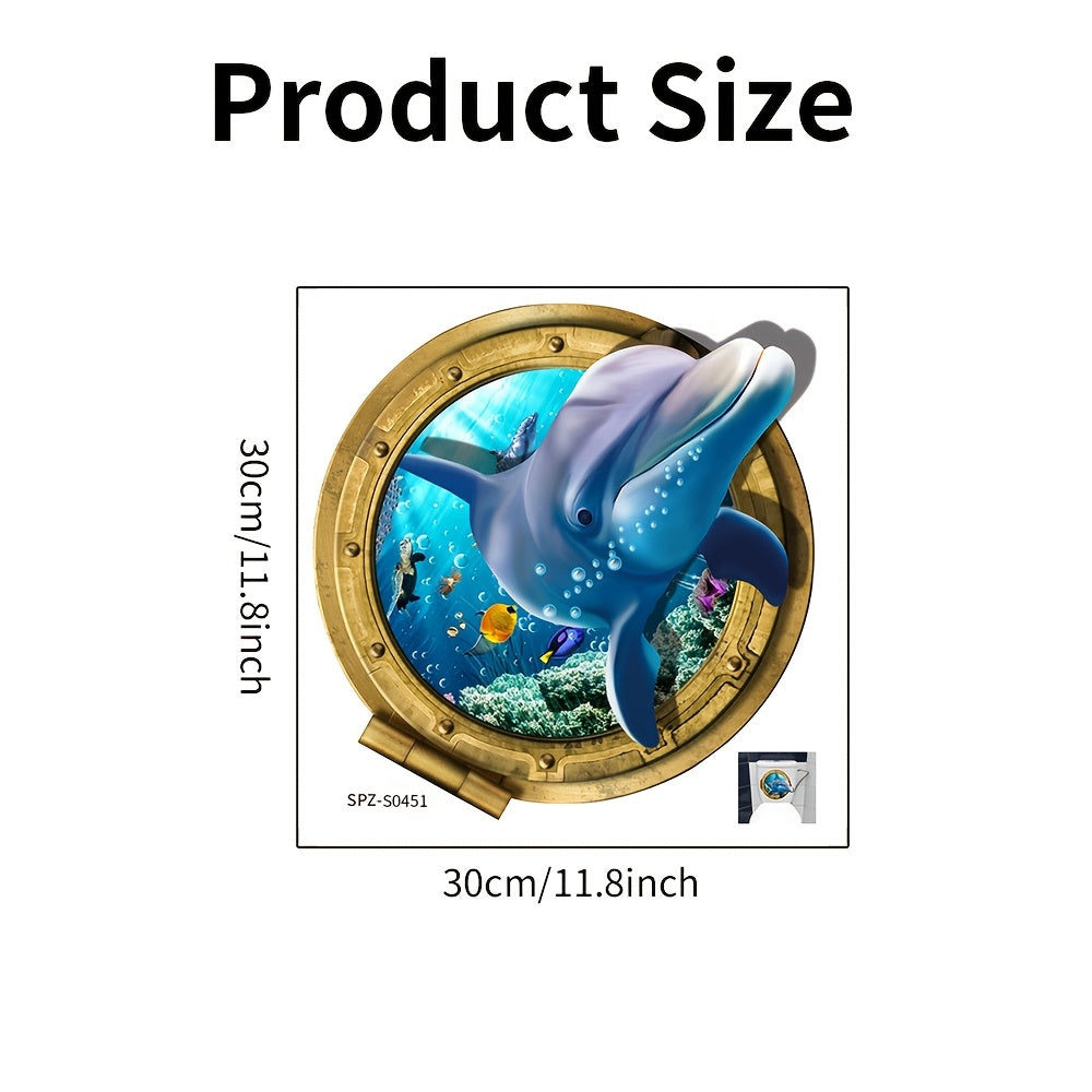 3D Turtle Toilet Sticker with Fake Submarine Window Pattern Self-Adhesive Lid Decal