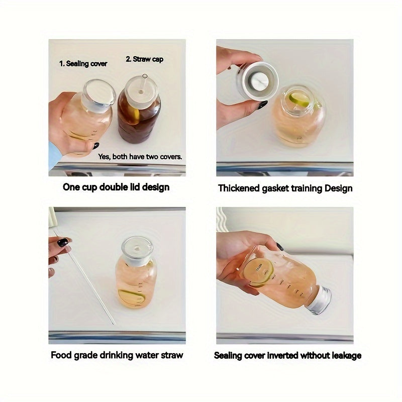 Leakproof Glass Water Bottle with Time Marker for Fitness and Travel