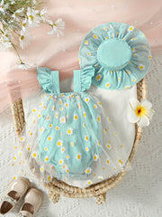 Baby Girls Summer Outfit Daisy Print Bodysuit and Sun Hat Set