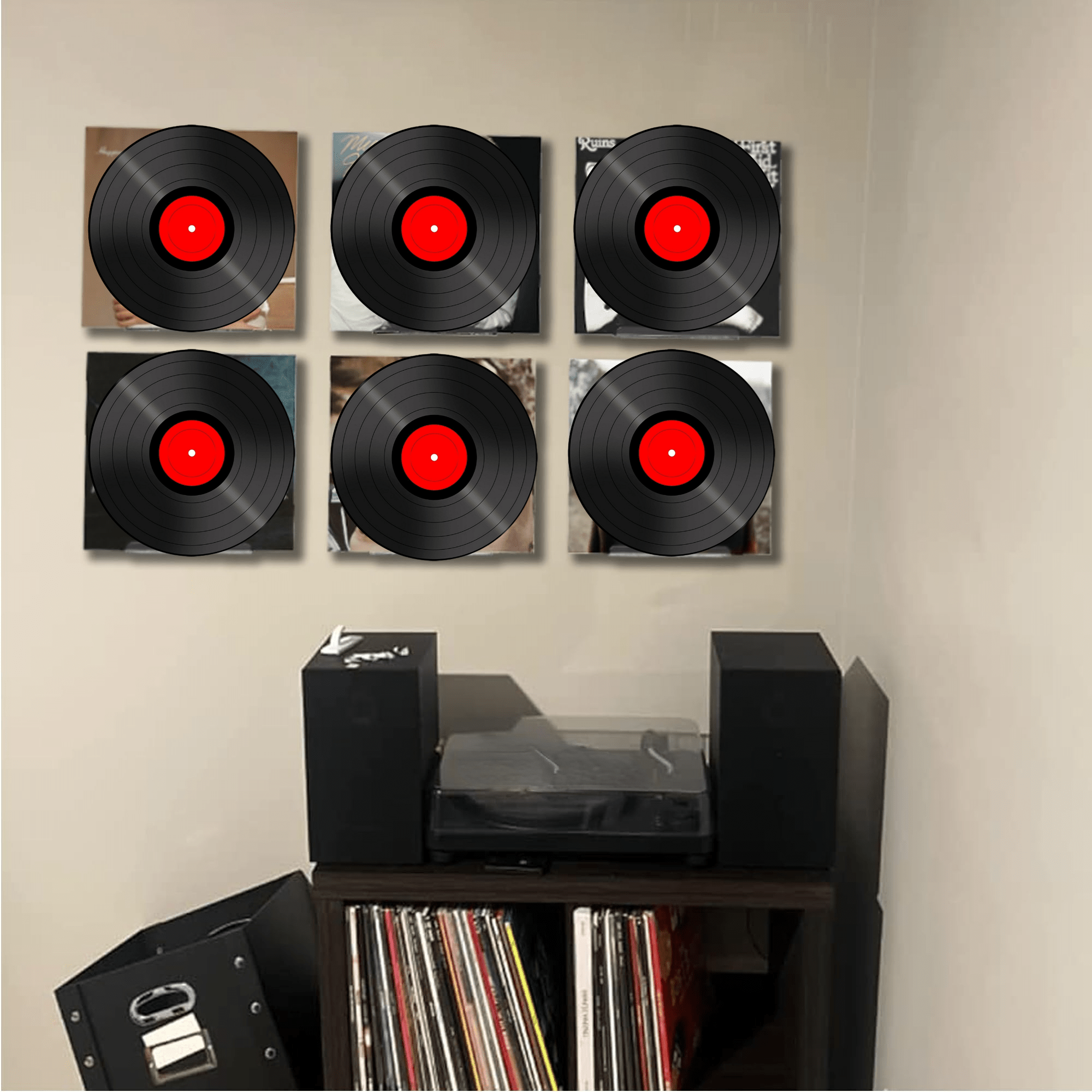 Wall-Mounted Acrylic Record Display Stand with Hooks for CDs and Vinyls