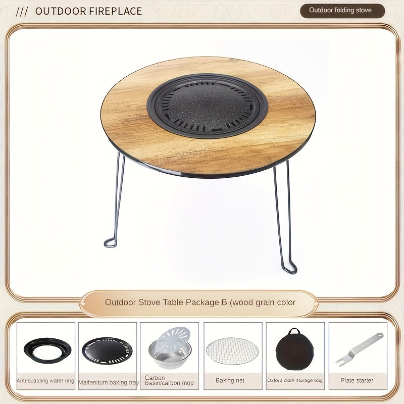 Multifunctional Camping Picnic Barbecue Table with Grill Heating Stove Indoor Outdoor