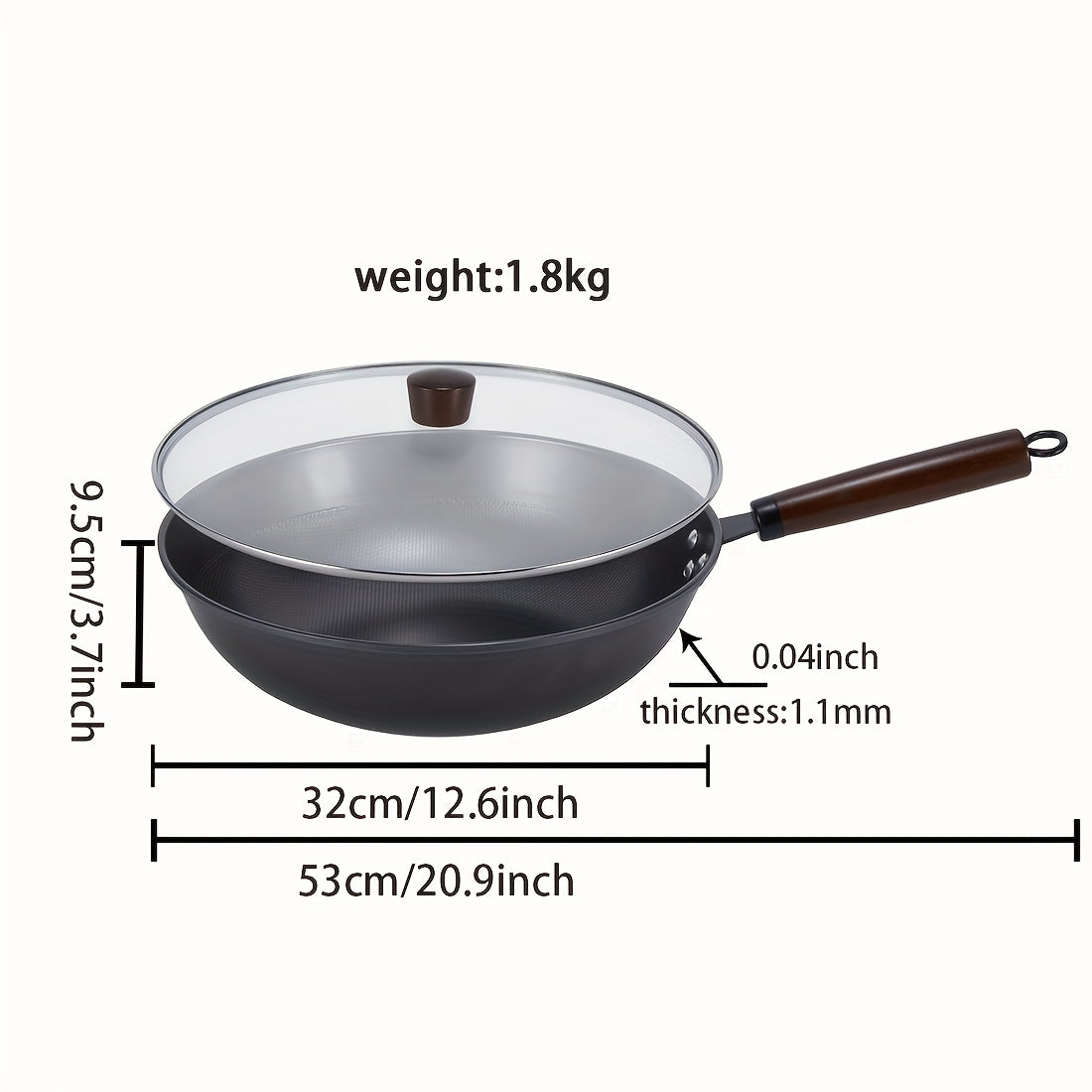 Cast Iron Wok with Wooden Handle for Stir Fry Deep Frying Uncoated Non-Stick