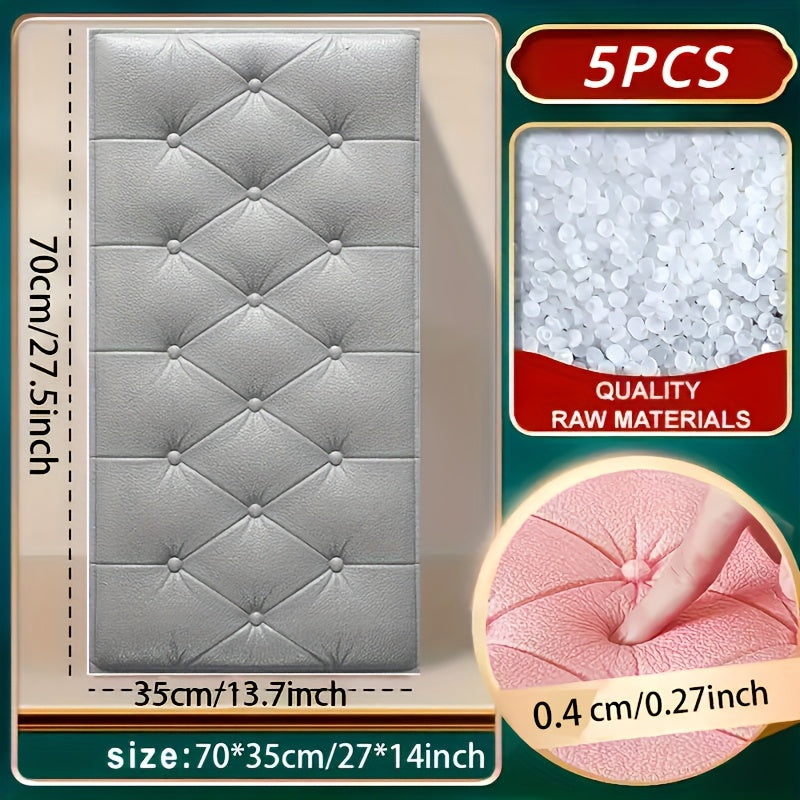 5 шт. Панели изголовья PMMJ с самоклеящейся основой - Элегантный алмазный узор, черно-белый, самоклеящийся 3D-дизайн для декора спальни