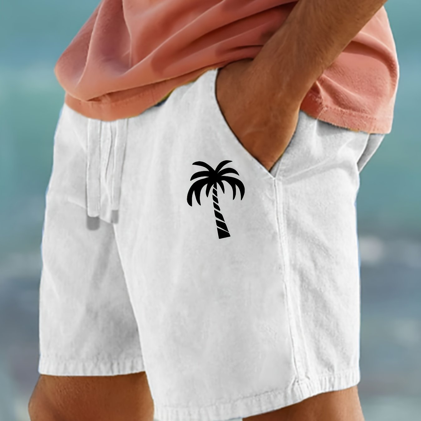 Men's Cotton Beach Shorts with Drawstring Print Casual Summer Lightweight
