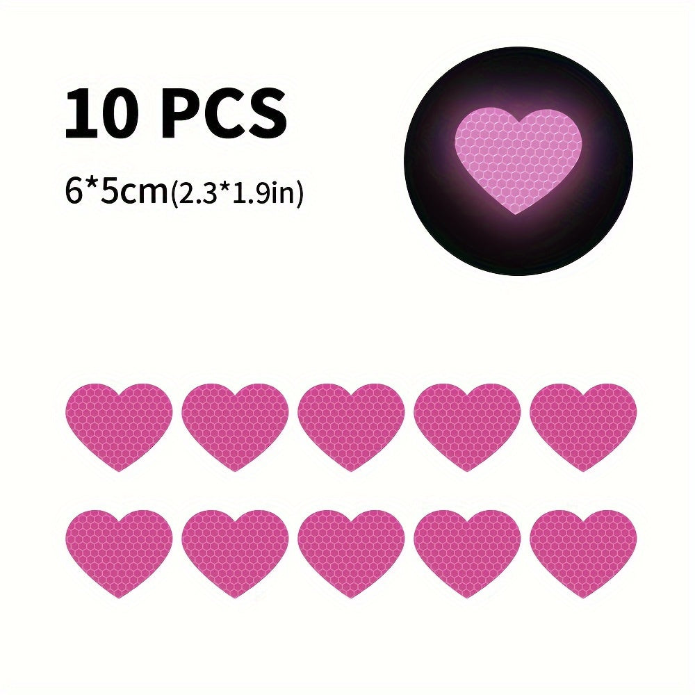 10Pcs Reflective Heart Shaped Vinyl Car Motorcycle Helmet Decals