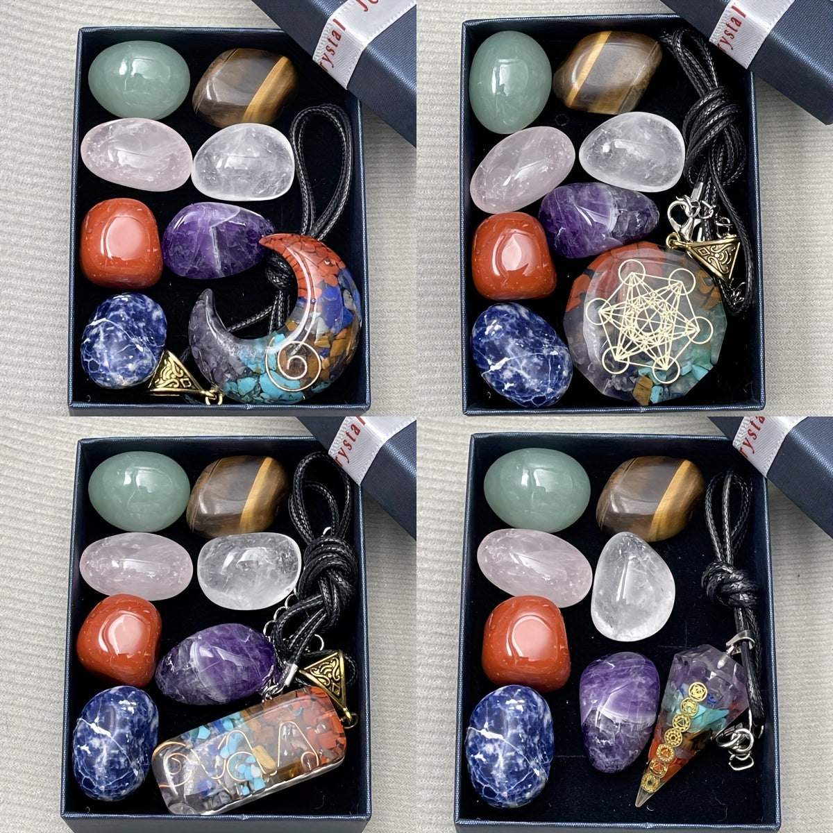 Juego de 8 colgantes de piedra natural con caja de regalo para collar para hombres y mujeres