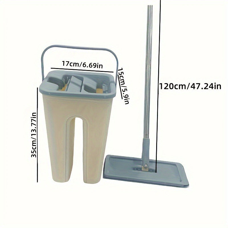 Ikkita mikroto'lqinli pad bilan moslashuvchan aylanuvchi oson tozalanadigan tekis mopu va chelak to'plami - nam va quruq foydalanish uchun mos, oshxona, hammom, yashash xonasi uchun samarali tozalash
