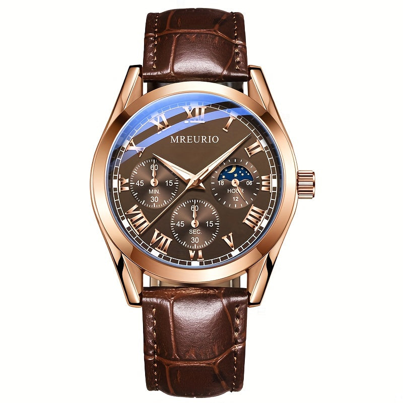 Men's Sports and Business Watch with Leather Strap and Water Resistance