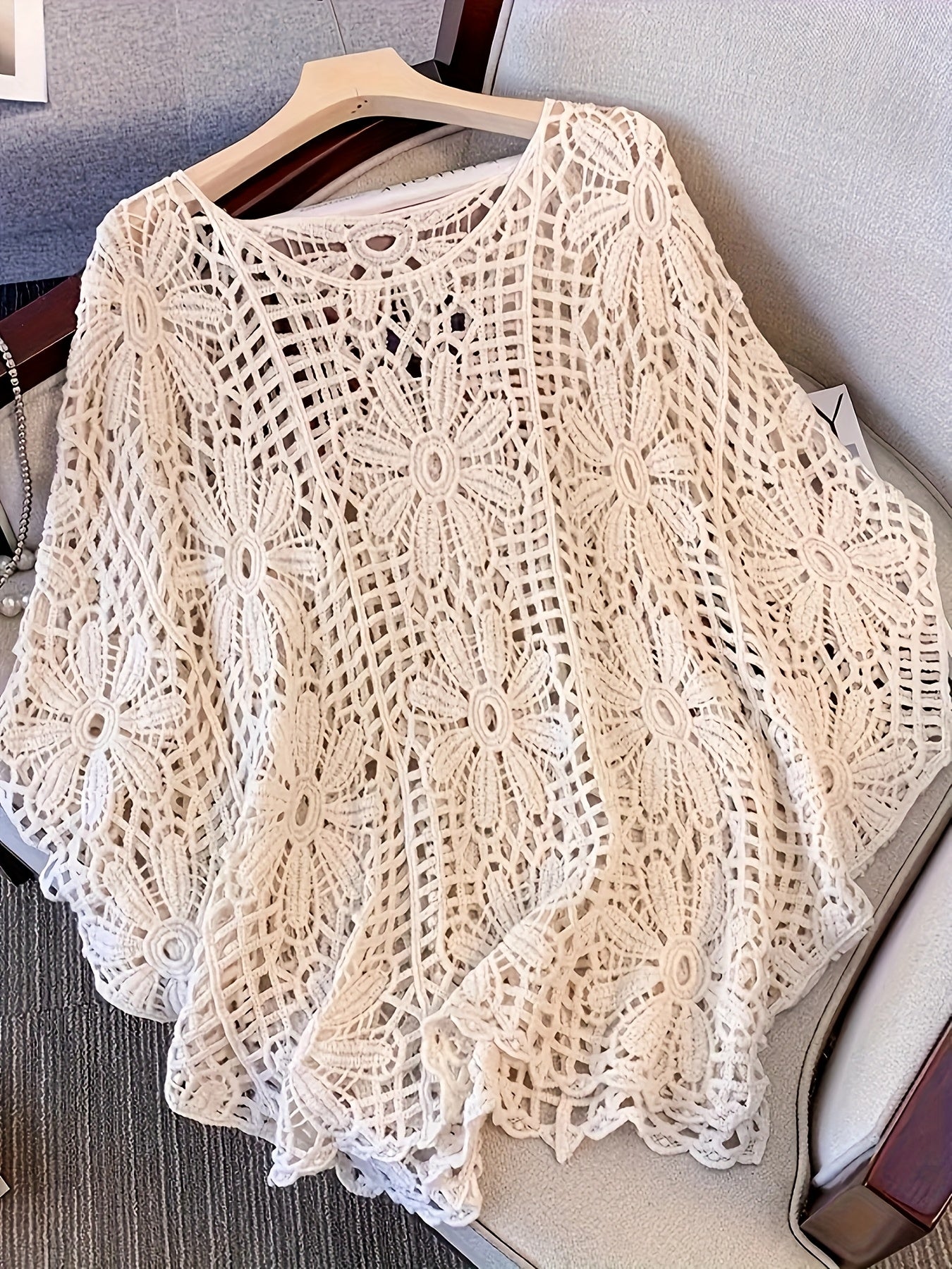 Plus Size White Off-Shoulder Crochet Top with Floral Lattice Design