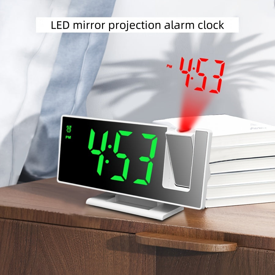 Цифровые LED-прожекторные будильники с плоским дисплеем на 180° и отображением температуры, черный квадратный дизайн
