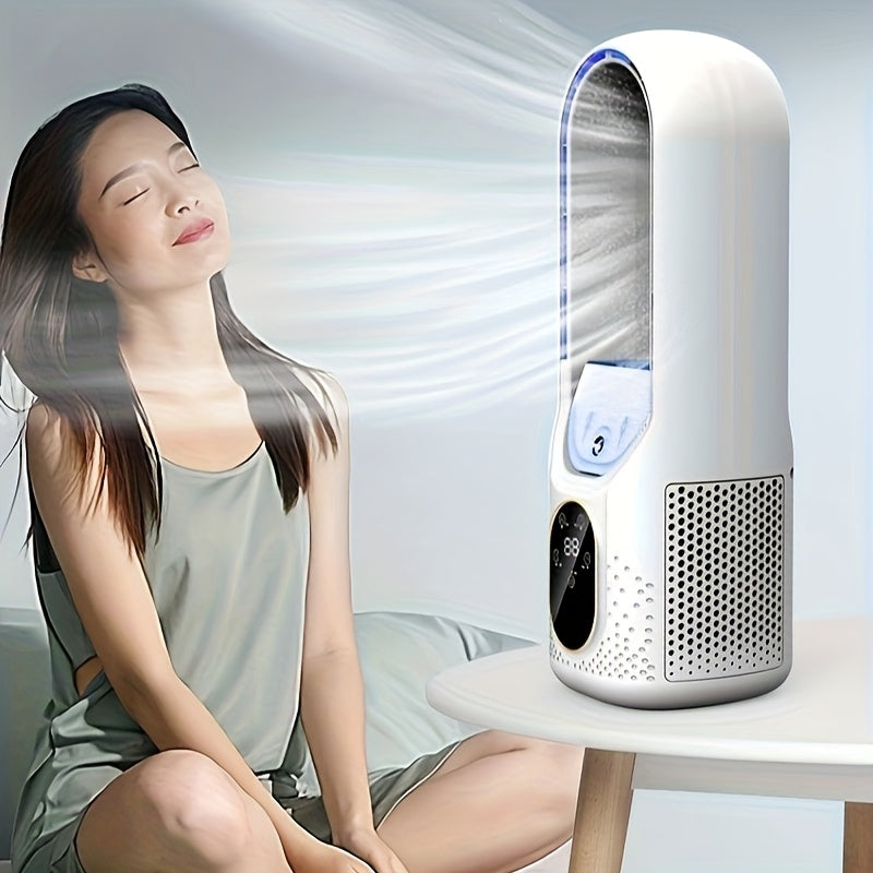 Bladeless Desk Fan with LED Display USB Rechargeable Touch Control Quiet Office Bedroom Travel