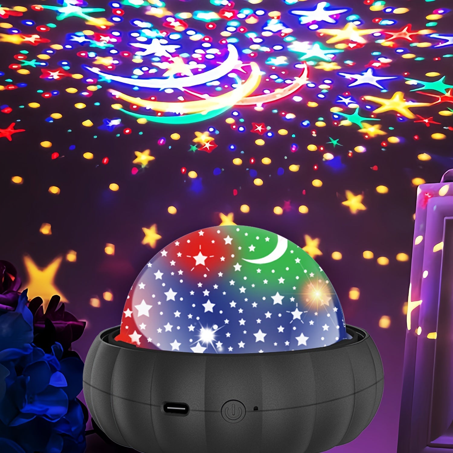 Night Light with Dinosaur and Moon Stars Galaxy Projection 360° Rotation Color Changing for Kids Bedroom