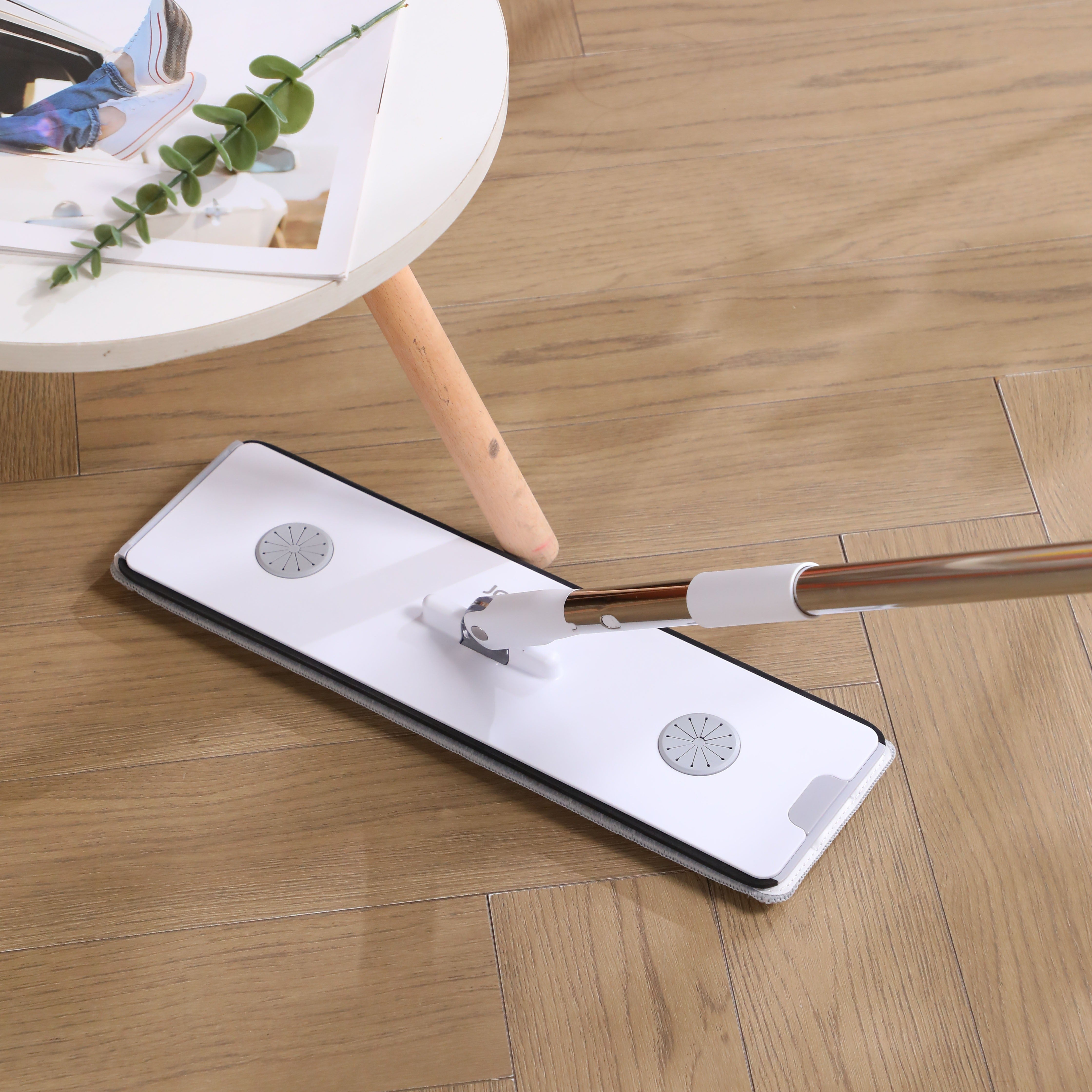 7-Color Flat Mop and Bucket Set with Reusable Pads and Hands-Free Washing