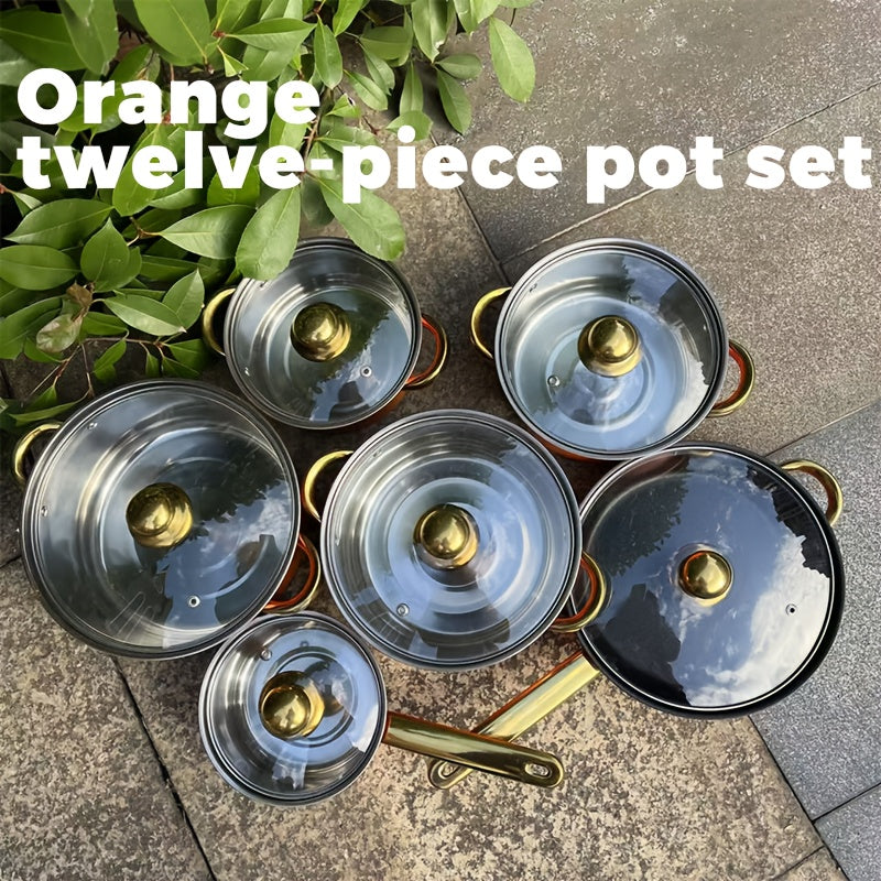 12-Piece Stainless Steel Cookware Set Induction Compatible Pots and Lids