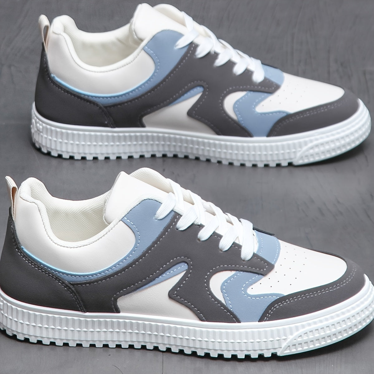 Women's Casual Low-Top Lace-Up Sneakers Black White Tan Color Block Non-Slip PVC Sole
