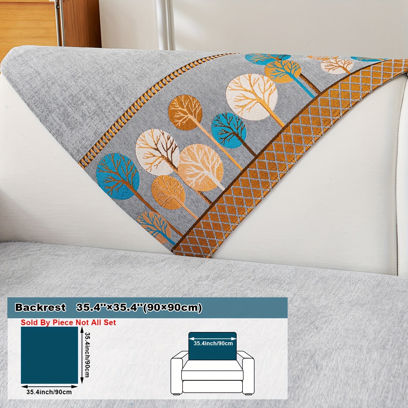 Boho Style Sofa Cushion with Moon and Tree Design Chenille All-Season Pet-Friendly Soft Modern