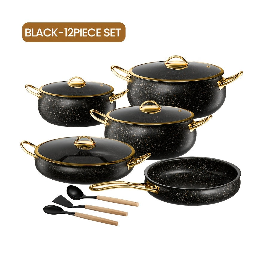 12-Piece Stainless Steel Cookware Set with Non-Stick Coating and Silicone Utensils