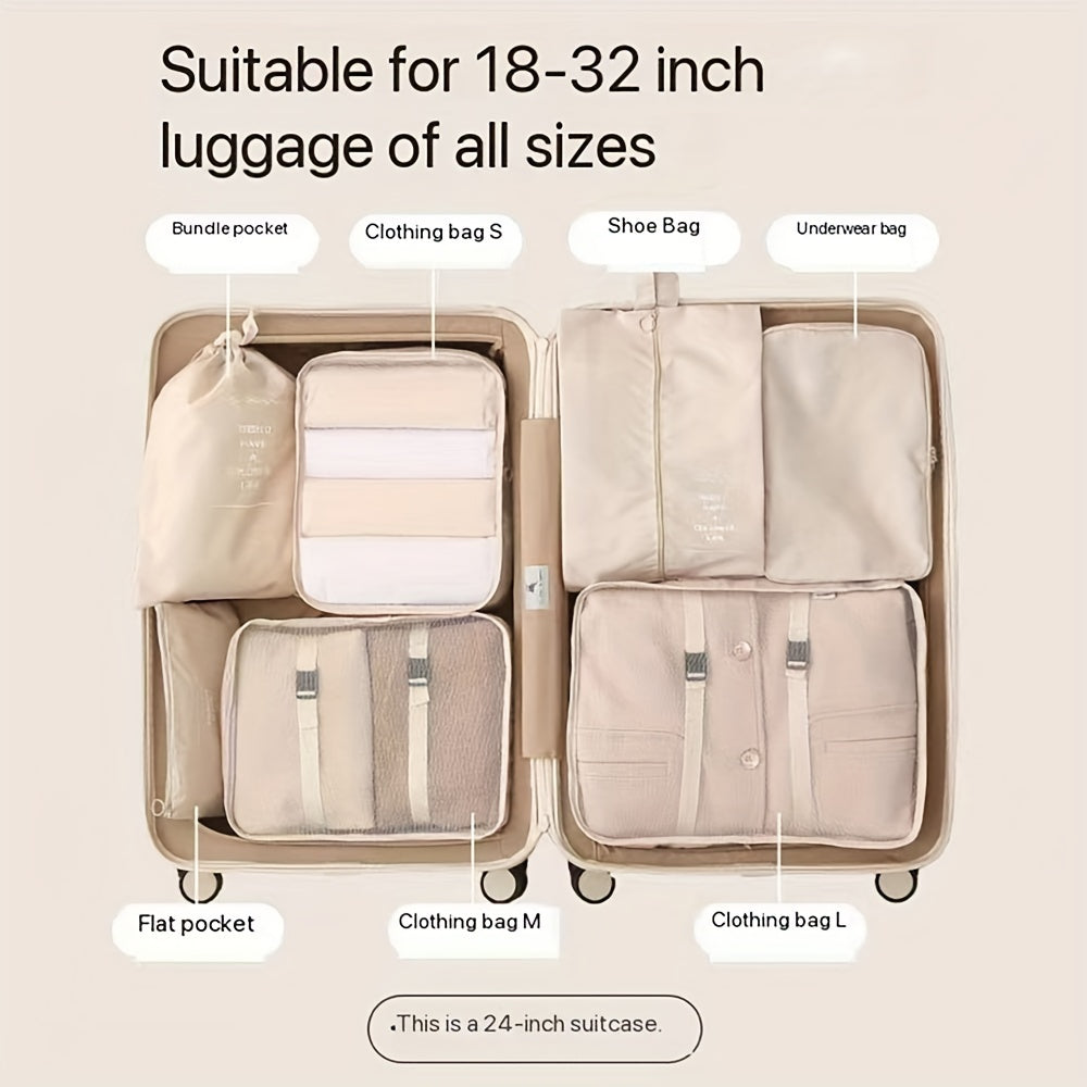 7-Piece Travel Storage Bag Set for Clothes Shoes Makeup Polyester Organizer