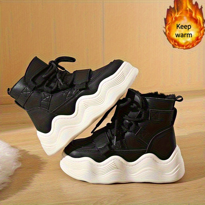 Women's Fleece Lined Winter Boots Flat Chunky Sole Warm Shoes