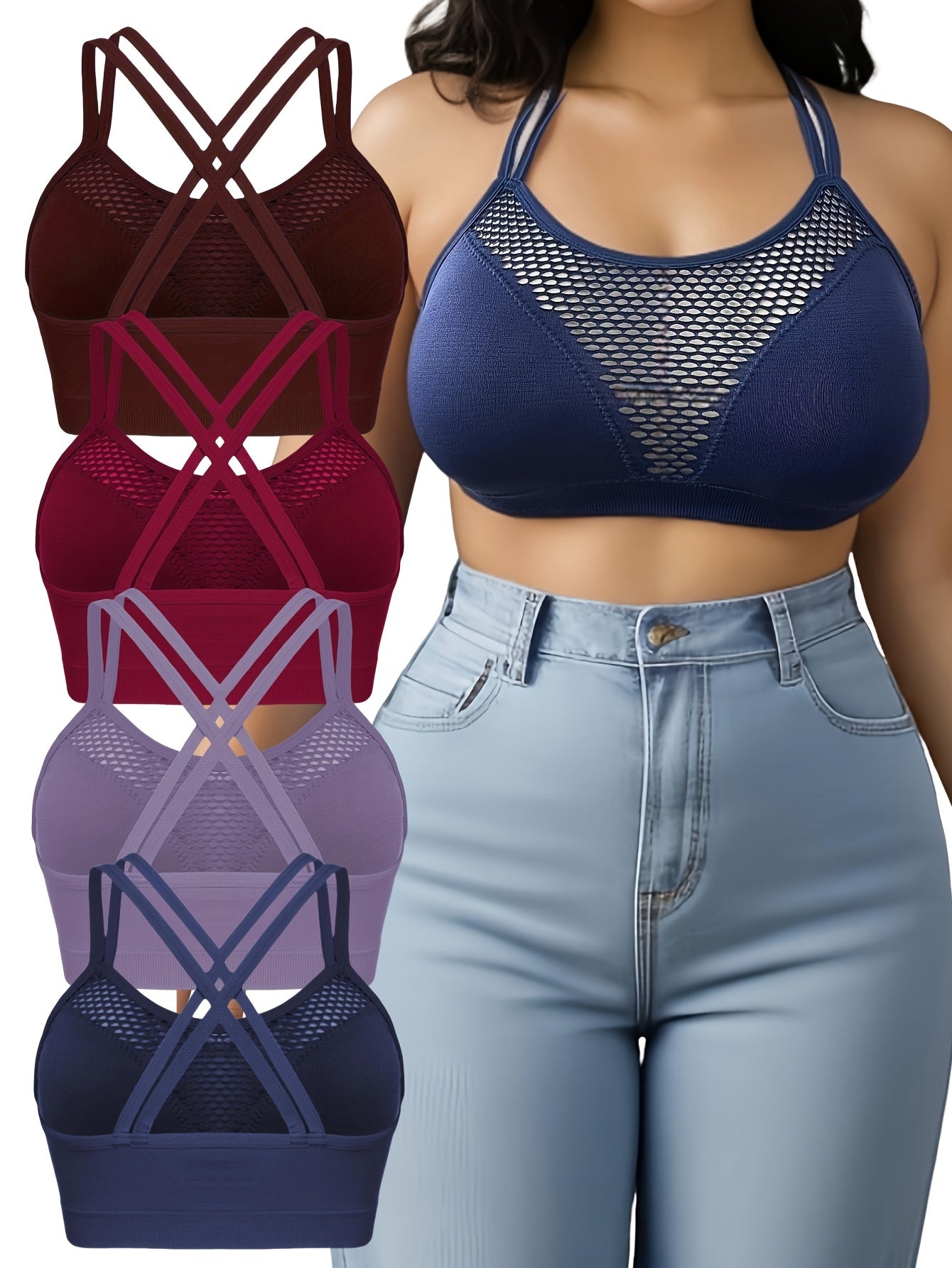 Women's Wireless Supportive Plus-Size Sports Bras Set of 4