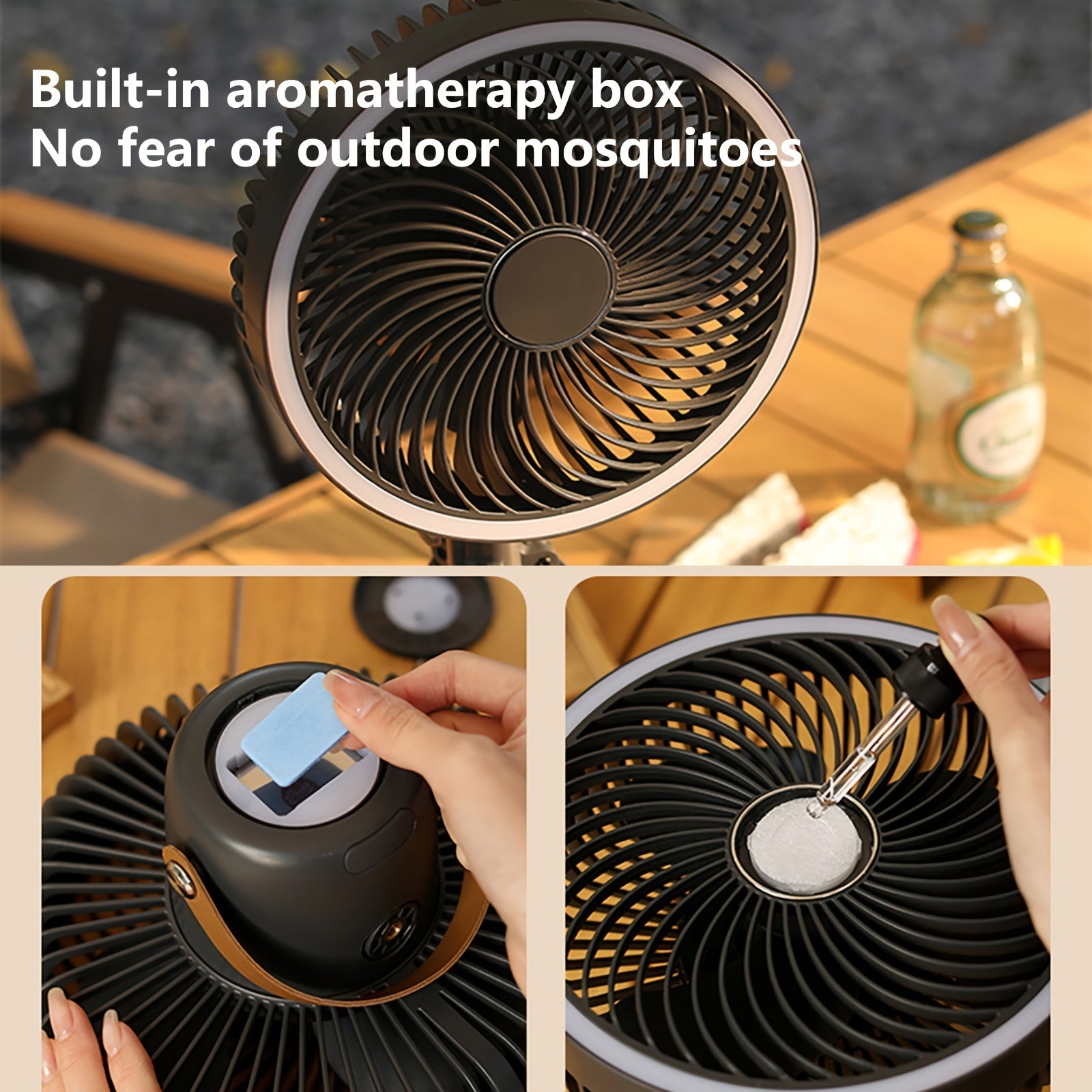 Portativ uch o‘rindiqli shamollatgich LED chiroq bilan, 4000mAh batareya, 4 tezlik, teleskopik, uyda, sayohatda va ochiq havoda yengil