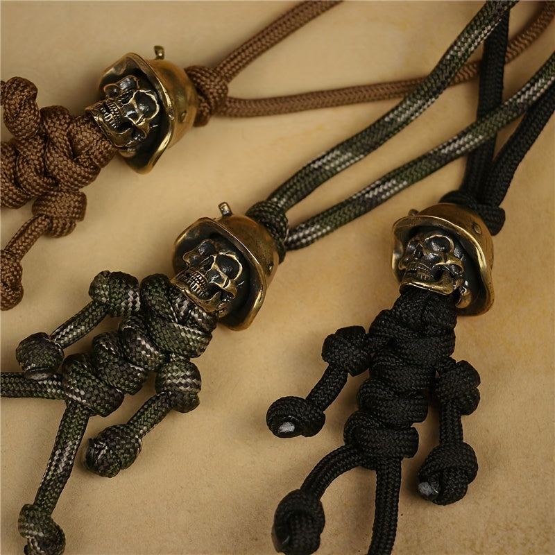 Unique Handmade Paracord Keychain with Skull Head Soldier Pendant Outdoor EDC Tool
