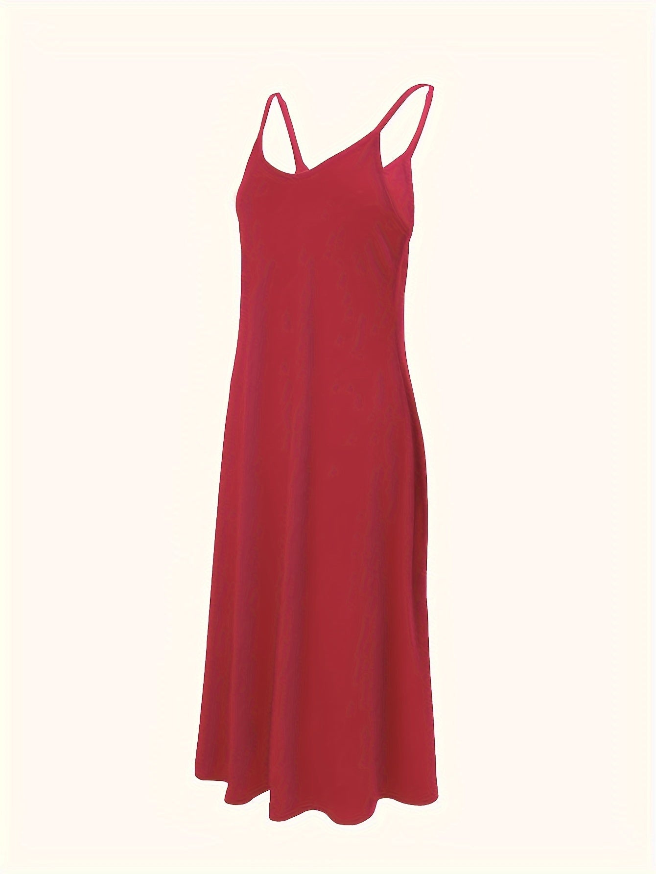 Women's Sleeveless Lounge Dress with Adjustable Straps and Flowing Skirt in Solid Polyester Knit Fabric