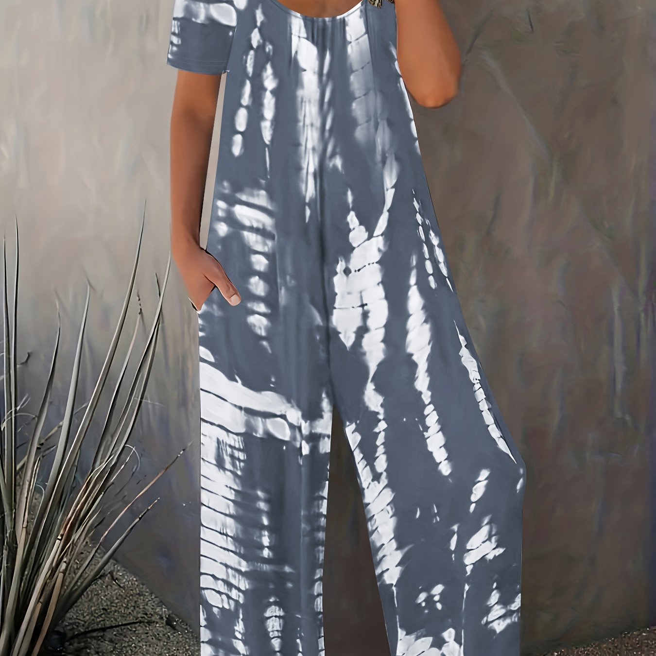 Women’s Casual Cotton Striped Wide-Leg Jumpsuit Short Sleeve Pockets