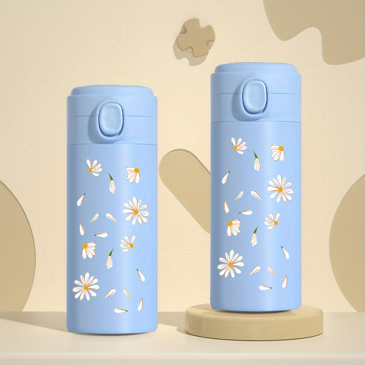 Daisy Pattern Vacuum Flask 350ml Stainless Steel Leakproof Thermal Bottle