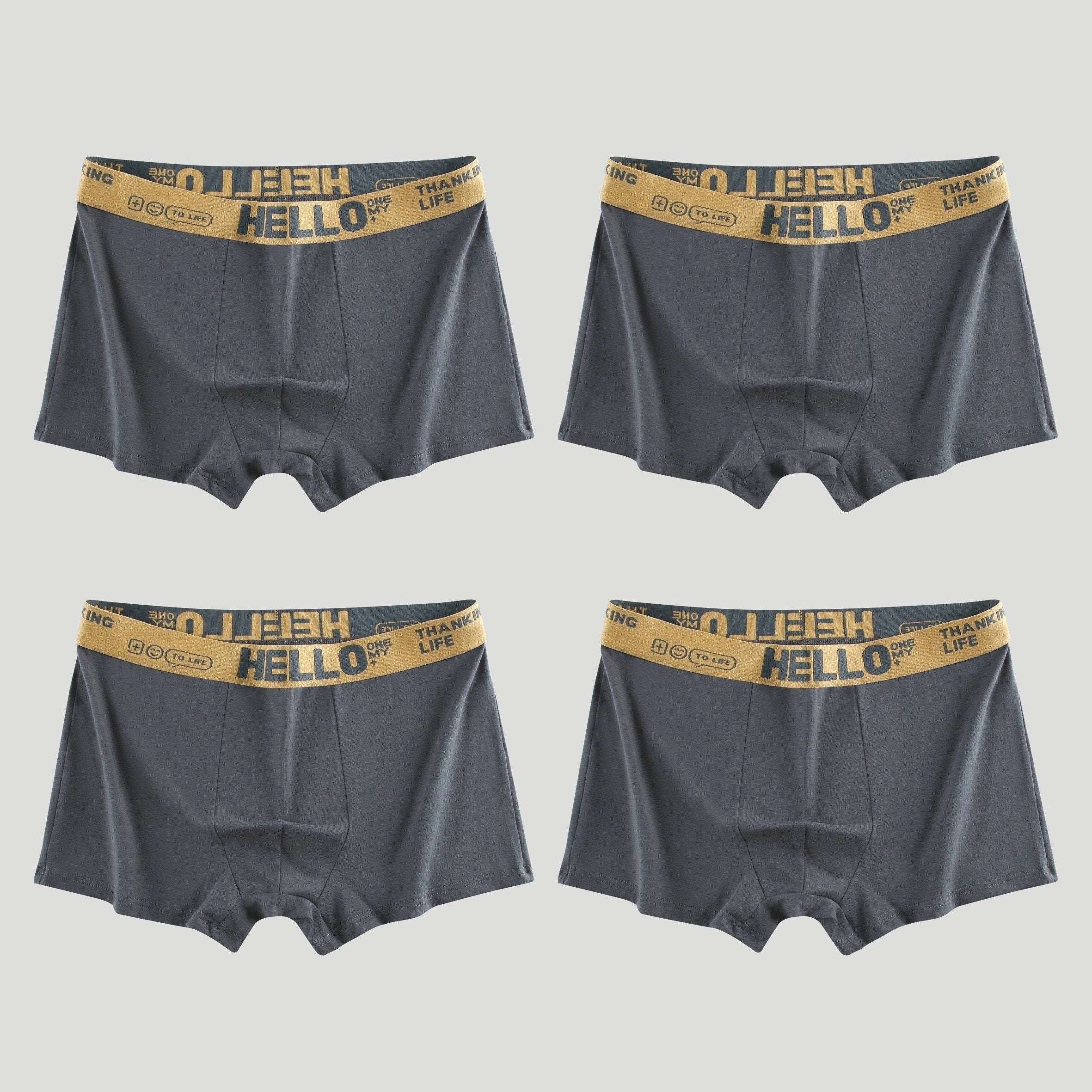 Men's Cotton Boxer Briefs 4-Pack Breathable Comfortable Solid Color Shortie Underwear