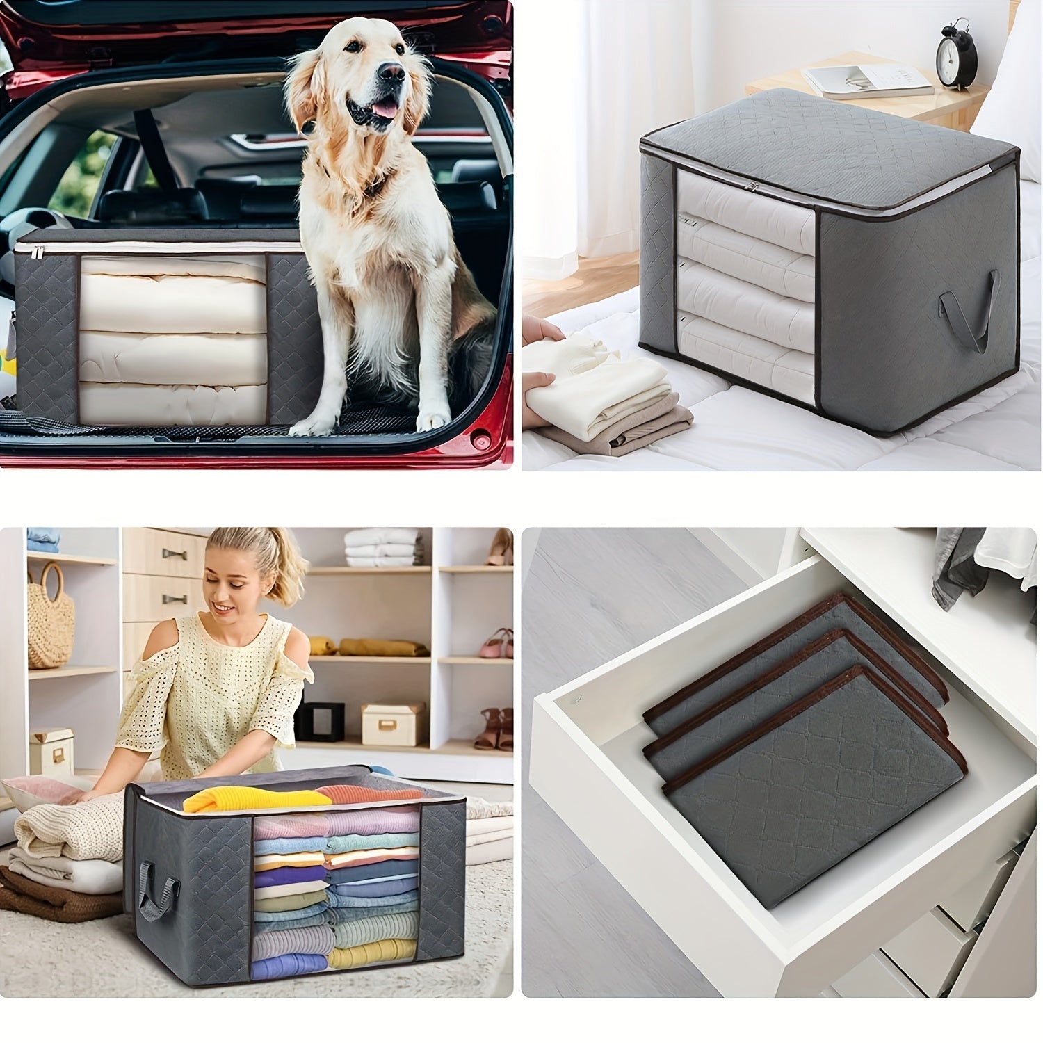 Large Capacity Foldable Clothes Storage Bag with Handle Gray for Bedding and Clothing