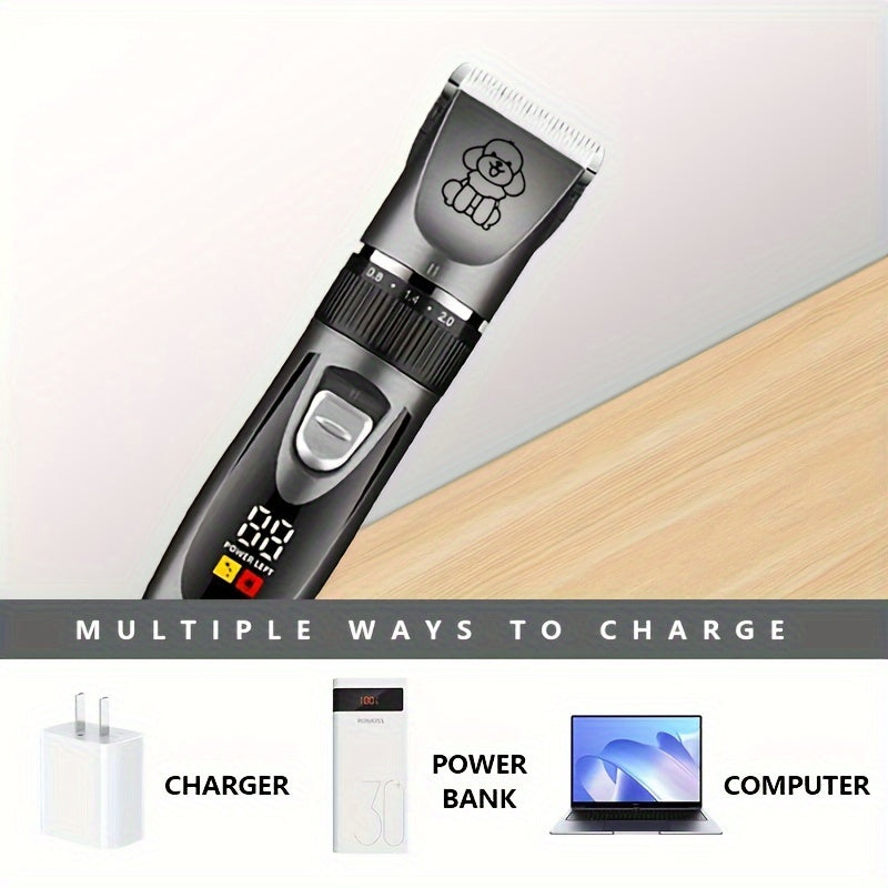 Pet Grooming Electric Clipper Set with USB Charging Low Noise Cordless Lithium Battery for Dogs