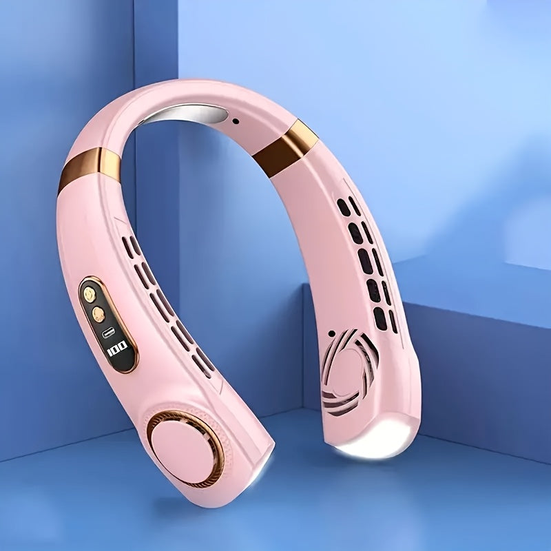 USB Neck Fan with Adjustable Speed LED Display Rechargeable Battery Lightweight for Outdoor Activities