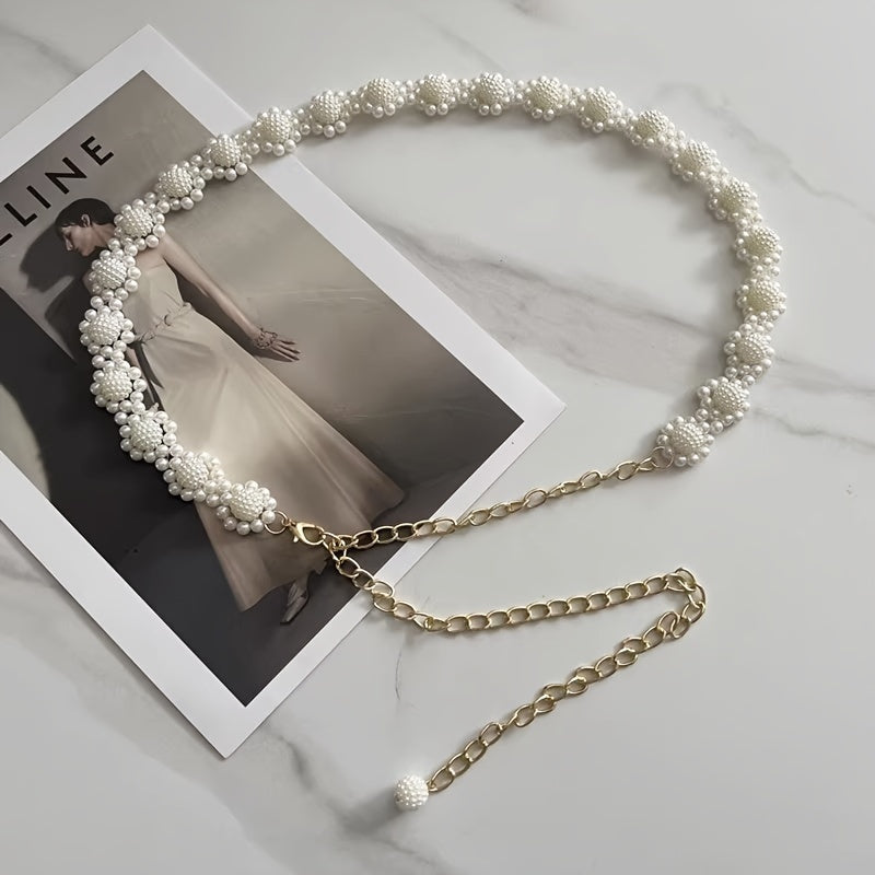 Women's Pearl Waist Belt with Crystal Straps for Weddings and Daily Wear