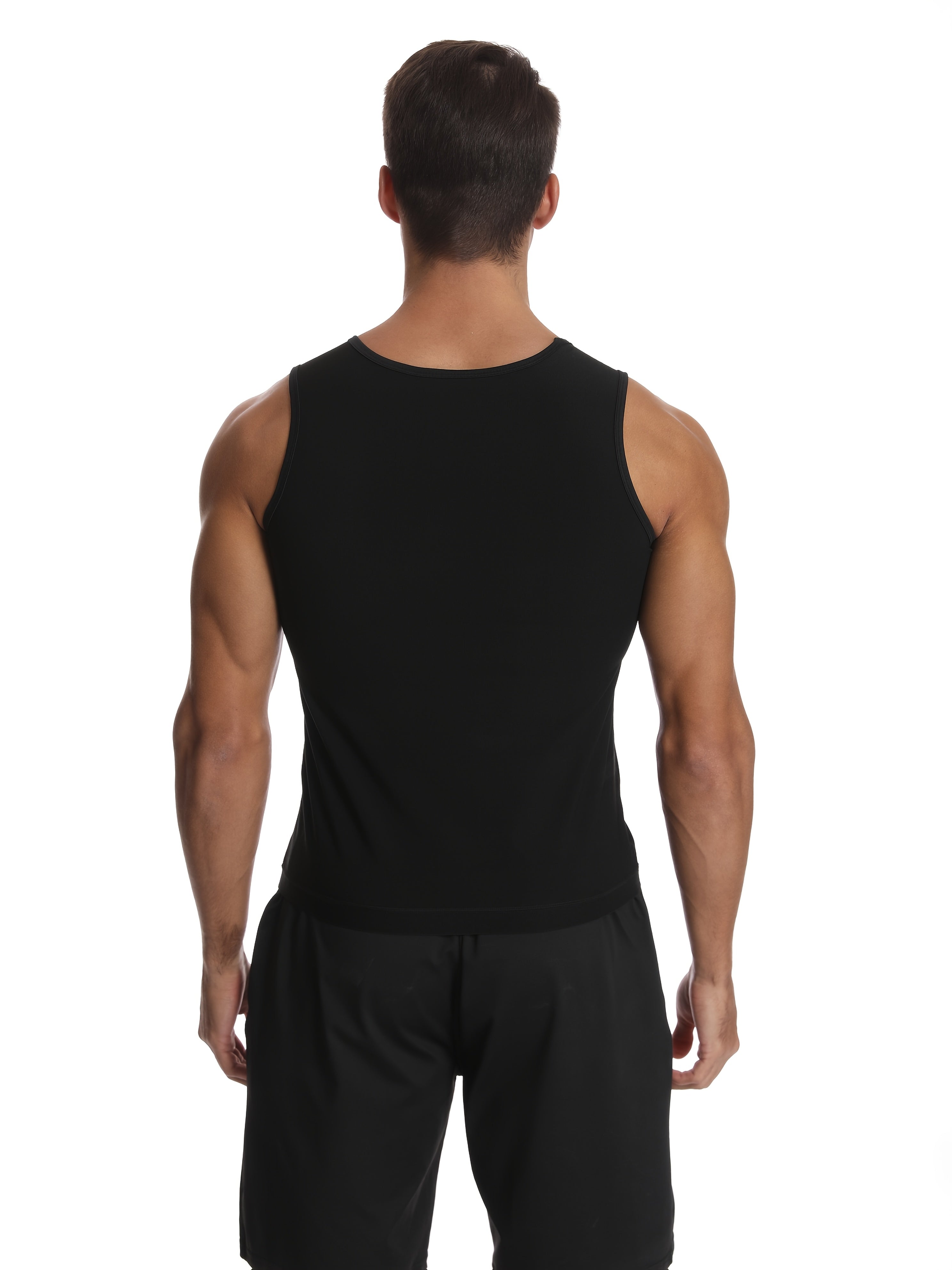 90% polyester va 10% elastan dan tayyorlangan sport shakl beruvchi vest. Fitness mashg'ulotlari va sport kiyimlari uchun mos. Qattiq mos keladigan, yengsiz, krujka bo'yin dizayni. Bir rangli cho'ziladigan pullover.