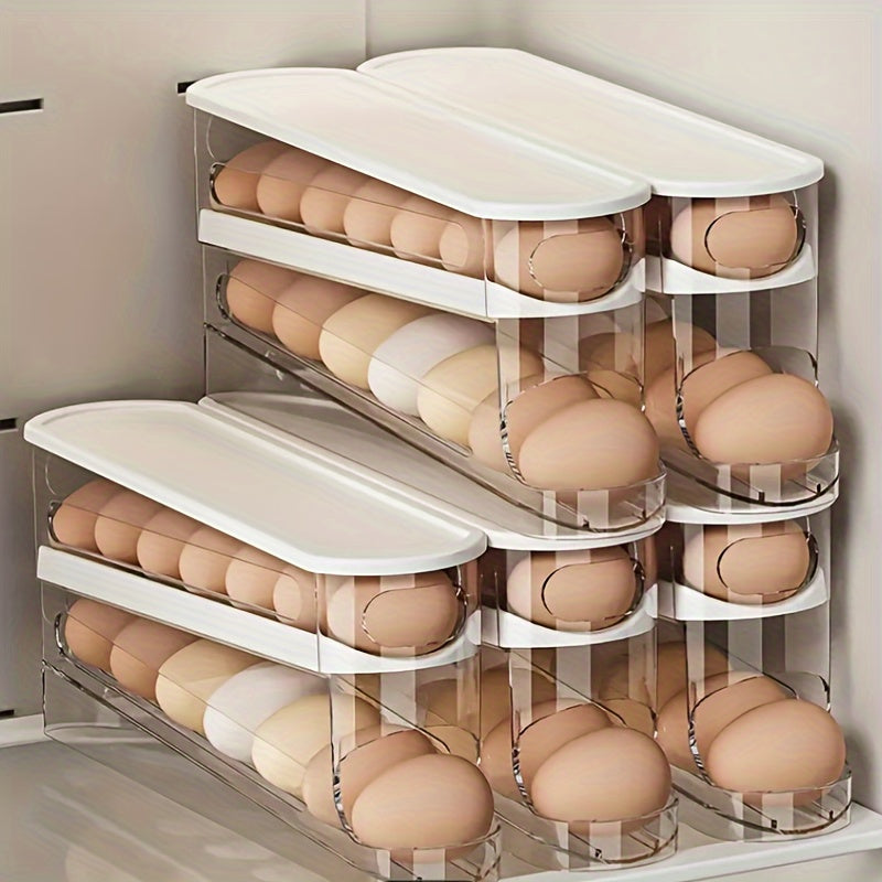 Double-Layer Transparent Automatic Egg Holder for Refrigerator Door Storage