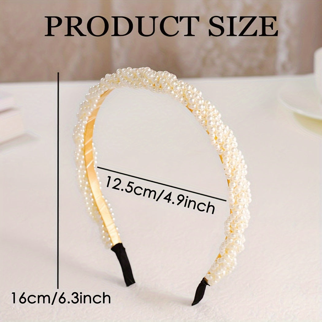 2-Piece Pearl Headband Set Vintage Plastic Headbands with Imitation Pearls for Weddings and Daily Wear