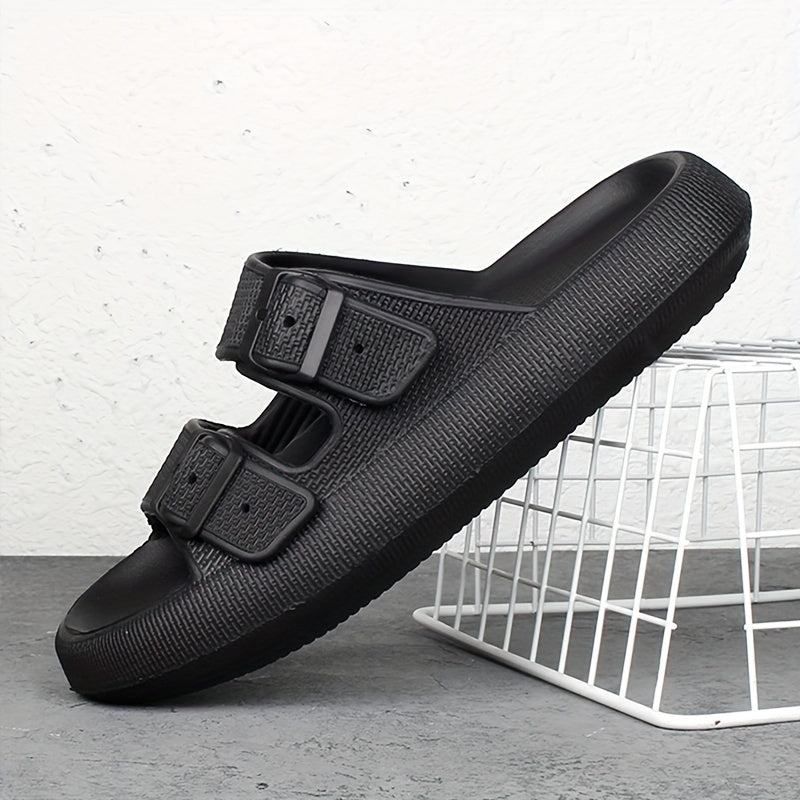 Men's Black EVA Slides with Buckle Non-Slip Casual Flat Sandals All-Season