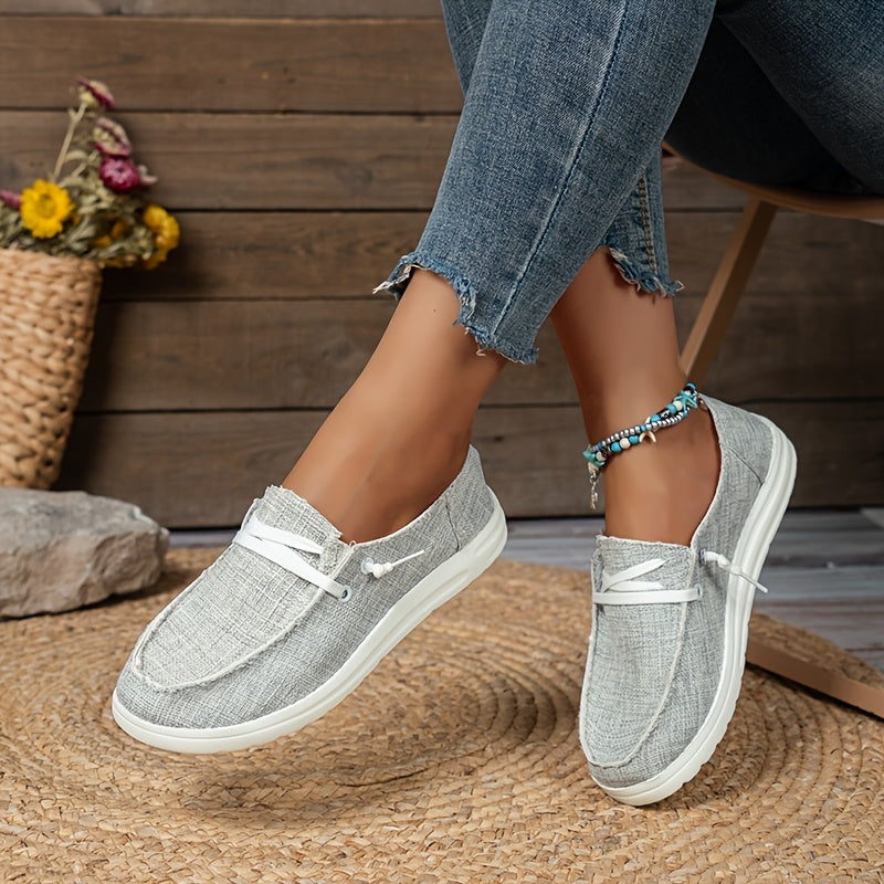 Women Light Gray Linen Slip-On Shoes Casual Comfortable Footwear