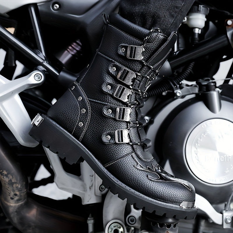 Men's High Top Boots Outdoor Casual Rubber Sole Lace Up Solid Color