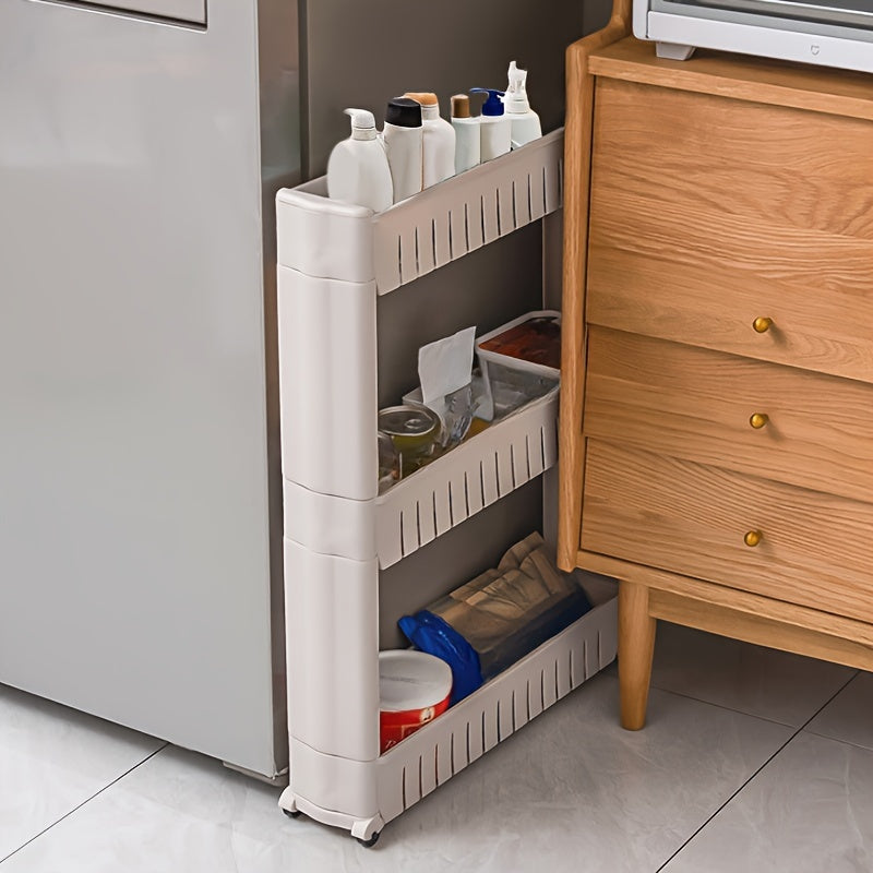 3-Layer Refrigerator Edge Gap Organizer Cabinet for Bathroom and Living Room Storage Free-Standing Trolley