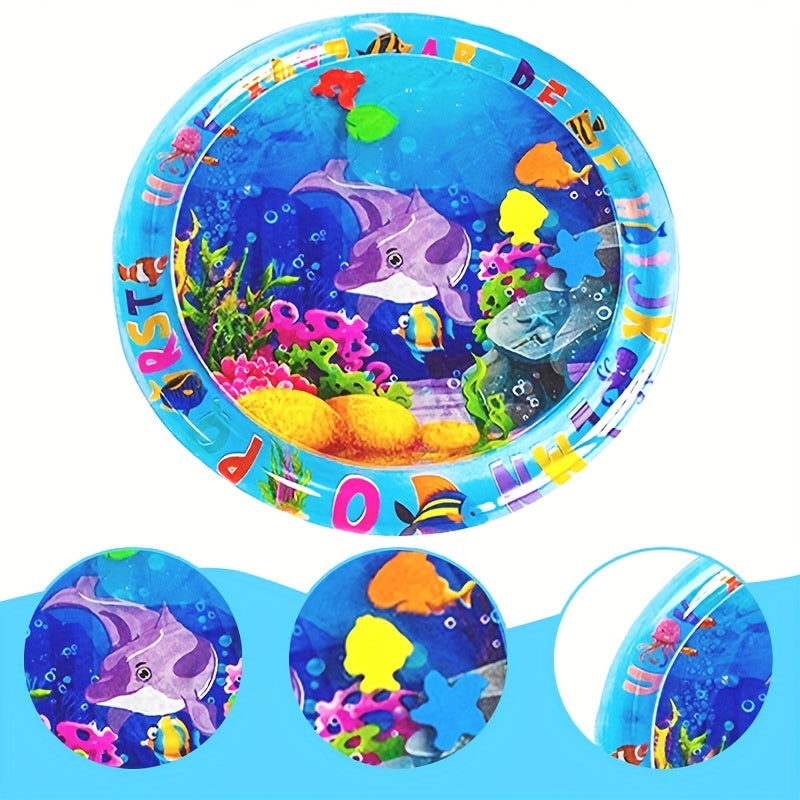 Inflatable Baby Playmat for Tummy Time and Water Play, Round Dolphin Design