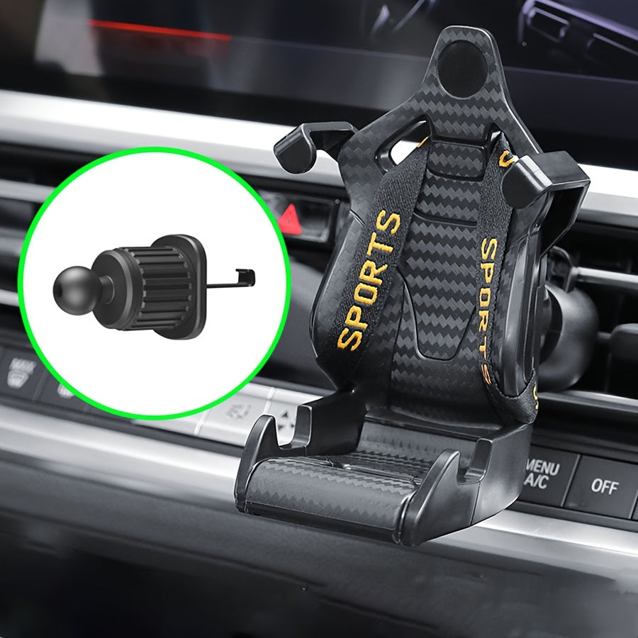 Soporte para teléfono de coche estilo asiento de carreras de fibra de carbono, giratorio, a prueba de agua, con soporte para rejilla de ventilación