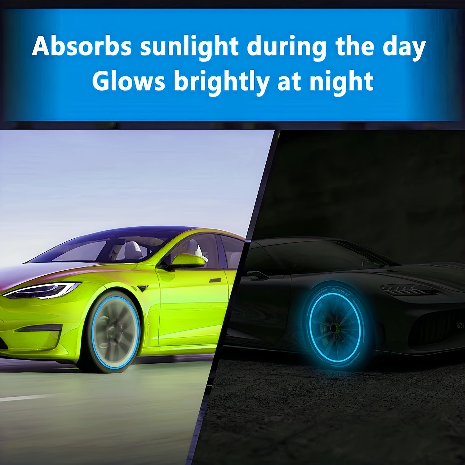 Juego de 4 tapas de válvula de neumático con luz que brilla en la oscuridad, cubiertas protectoras de plástico para vehículos