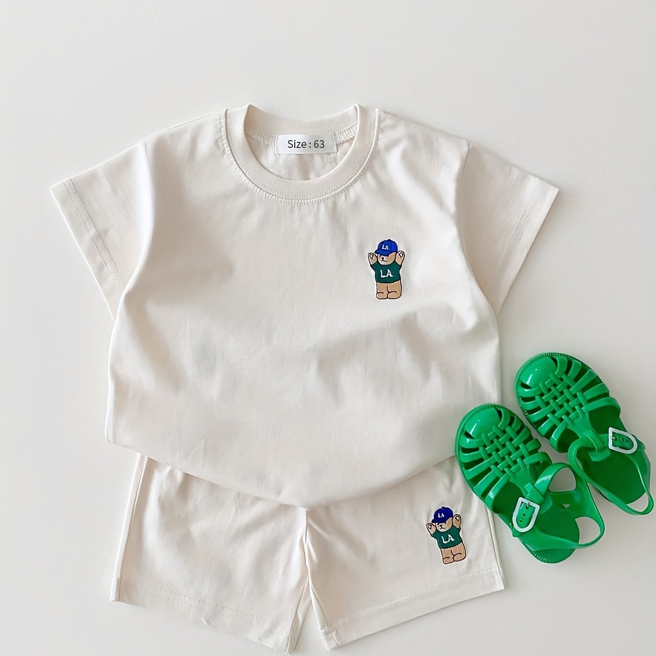 Детский комплект шортов повседневных из хлопкового смесового материала с коротким рукавом, мультяшный медведь, лето, для мужчин, женщин и детей