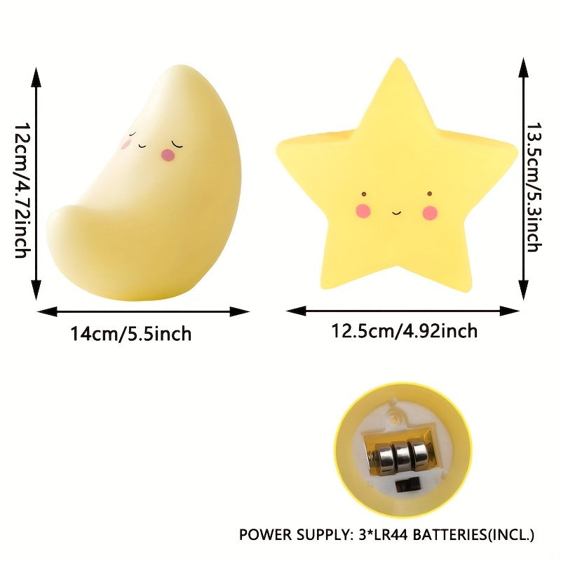 Crescent Moon and Star Night Light with Smiling Face Battery-Operated Desk Lamp for Bedroom and Gifts