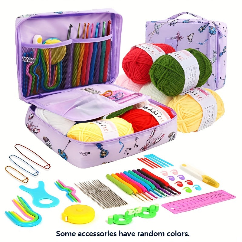 59-Piece Crochet Kit for Beginners with Metal Hooks Yarn Balls Needles and Case