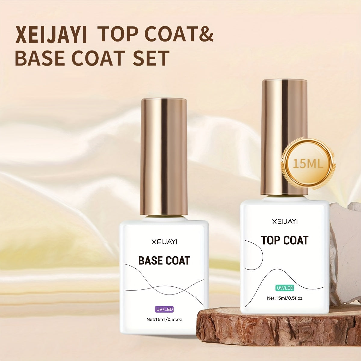 15ml Gel Nail Polish Set with Base and Top Coat UV LED Curable Unscented