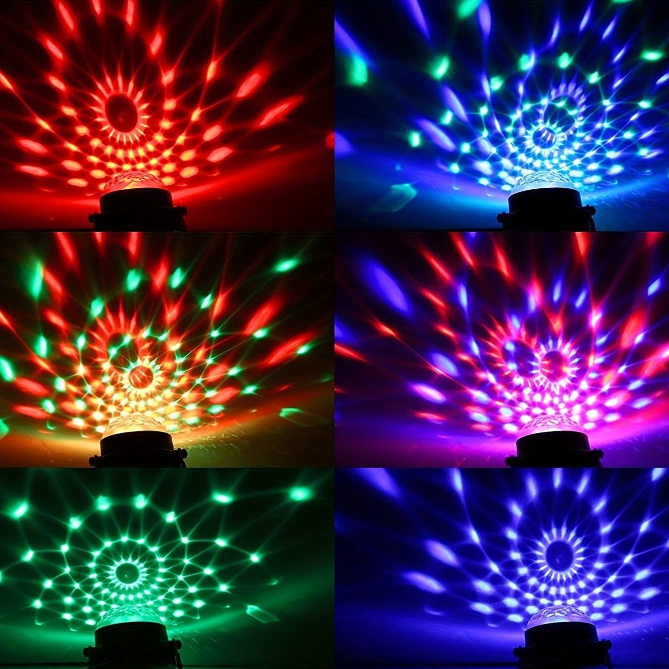 USB quvvatlangan diskoteka to'pi lampasi RGB LED chiroqlari va musiqa ritmi nazorati bilan. Polished finish countertop sehrli to'p ichki DJ yoritish uchun turli xonalar turida chaqnash uchun. Plastikdan tayyorlangan, masofadan boshqarish pulti yo'q.