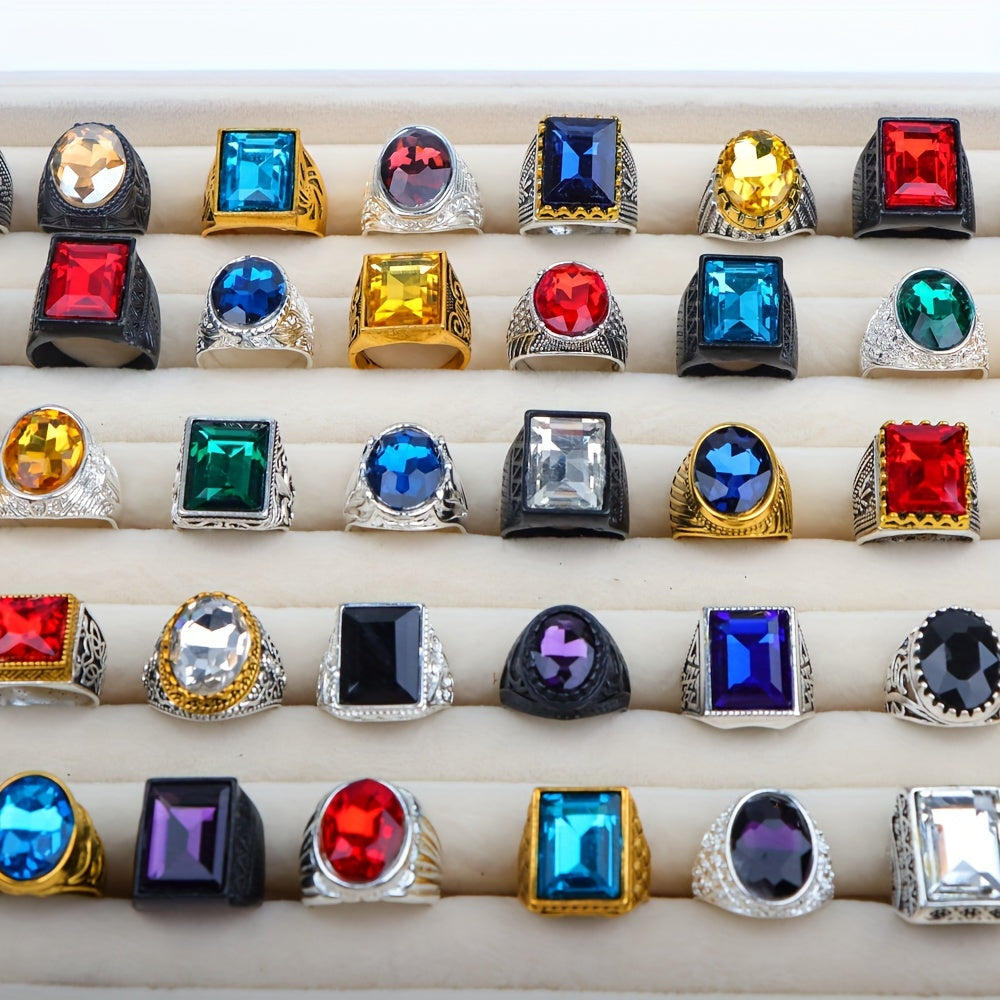 Colored Glass Rings Pack of 10 or 20 for Women Men Weddings Parties Jewelry